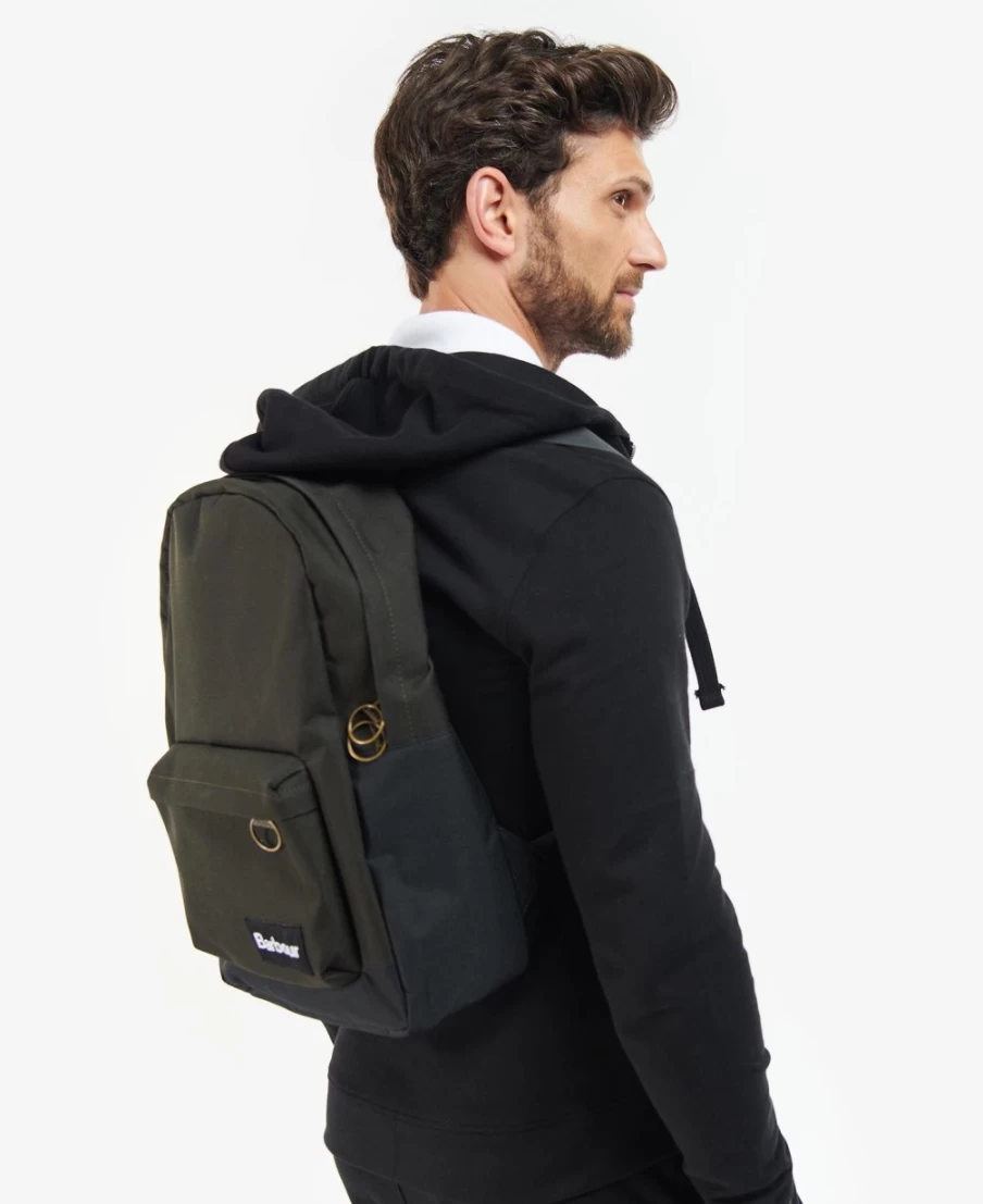 Barbour Highfield Canvas Backpack for Men - Navy & Olive Outdoor Daypack