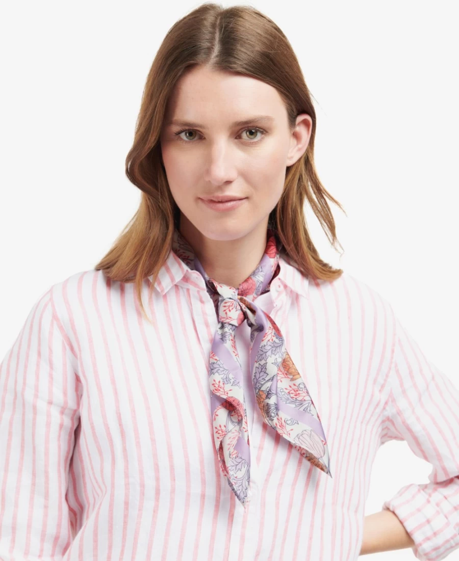 Barbour Women's White and Lavender Floral-Print Square Scarf
