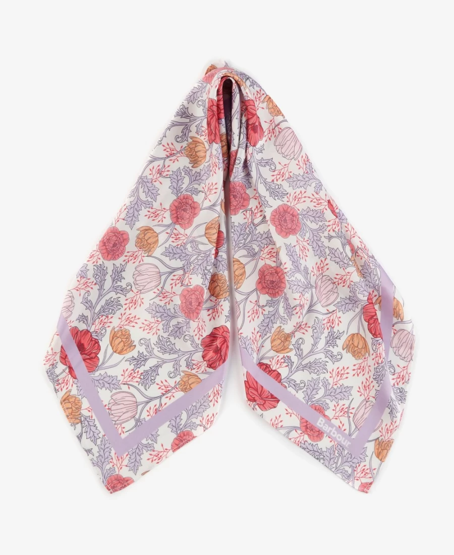 Barbour Women's White and Lavender Floral-Print Square Scarf