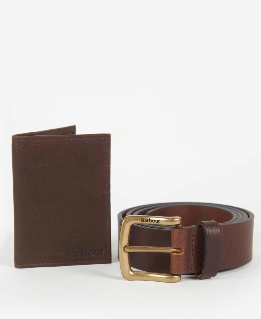 Barbour Men's Haydon Dark Brown Leather Wallet and Belt Gift Set for Him