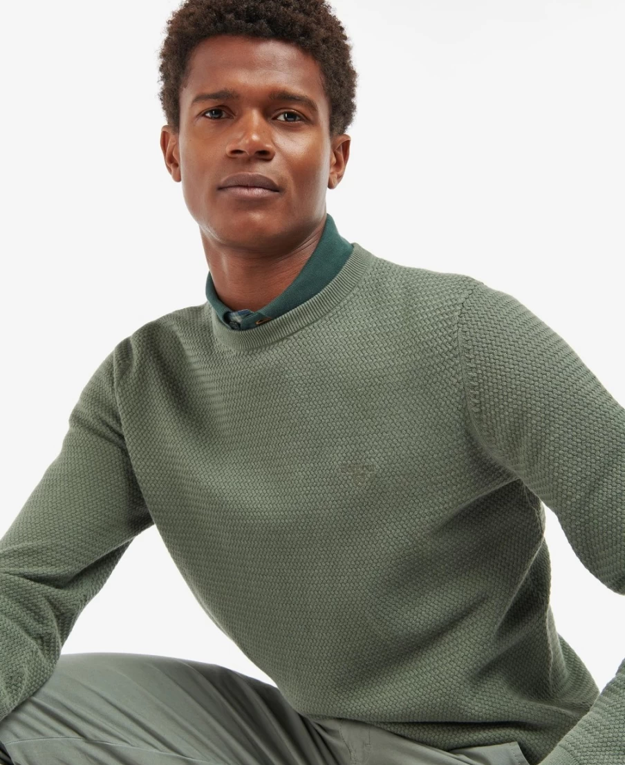 Barbour Men's Fleming Washed Blue Knitted Crew Neck Jumper