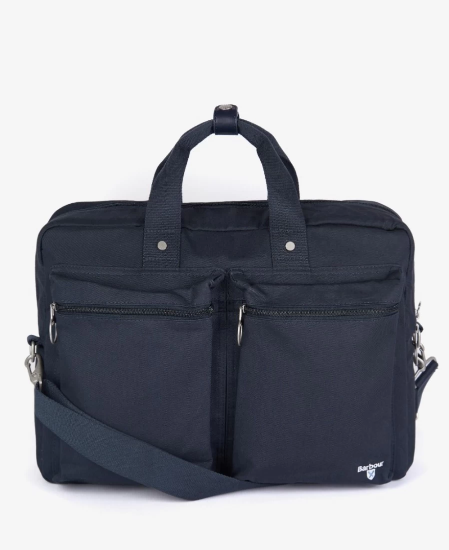 Barbour Mens Classic Navy Cascade 3-Way Laptop Briefcase Bag for Work & Travel