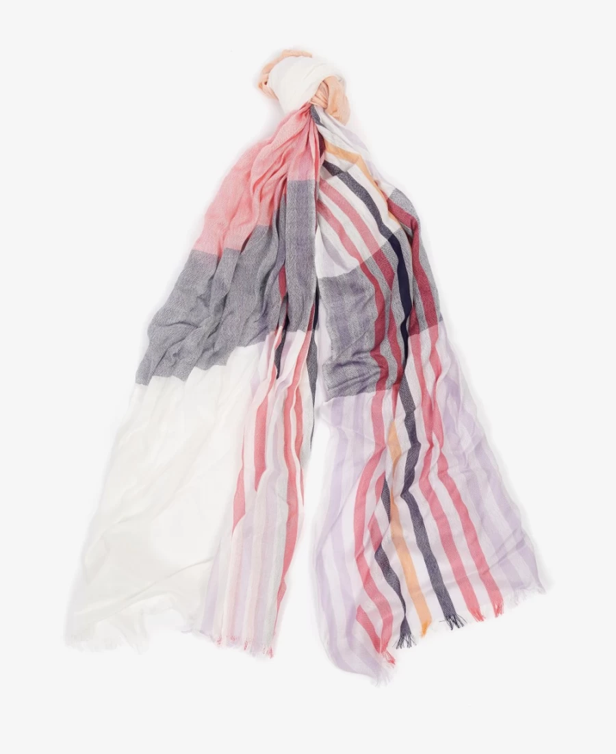 Barbour Womens Kendra Check & Stripe Scarf in Classic White