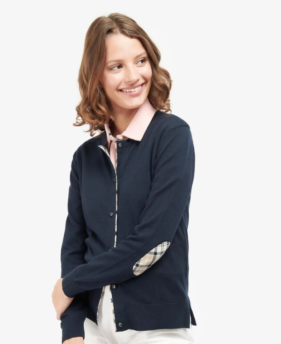 Barbour Women's Bredon Cardigan in Oatmeal/Indigo Tartan