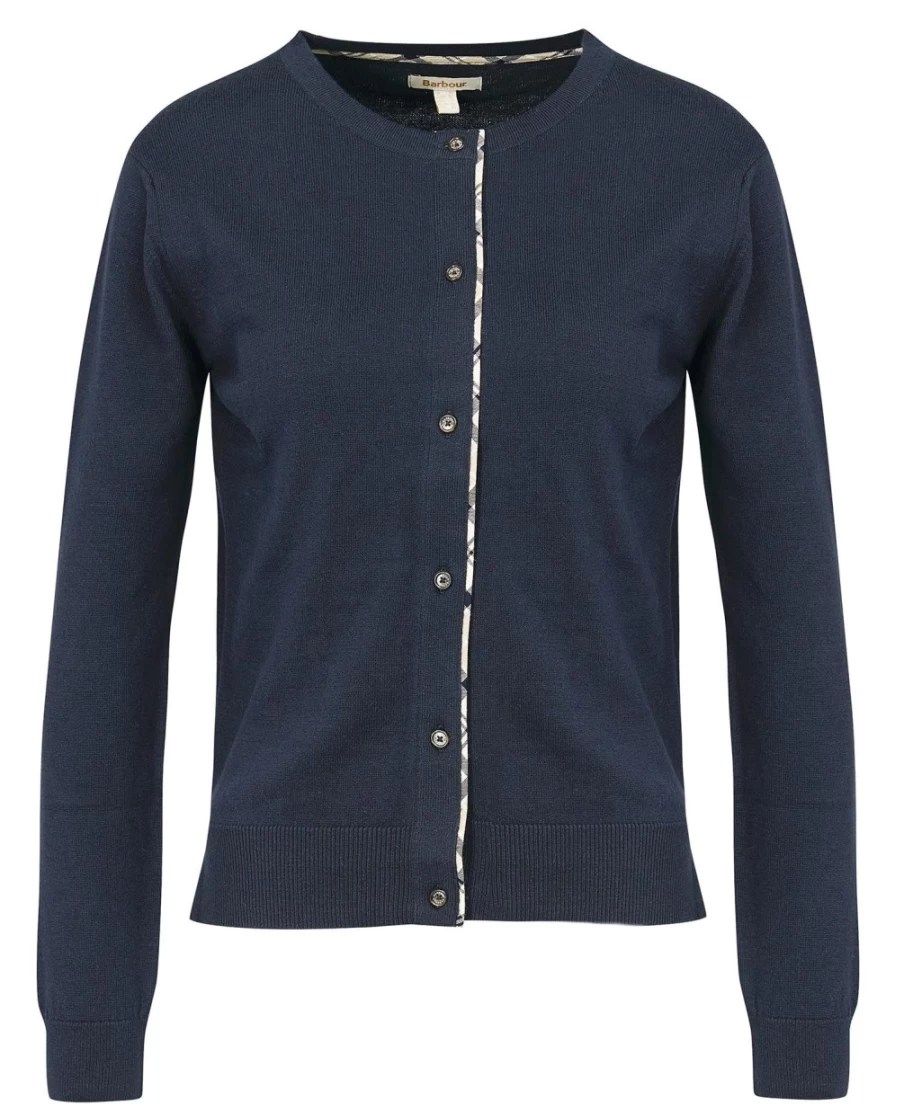 Barbour Women's Bredon Cardigan in Oatmeal/Indigo Tartan