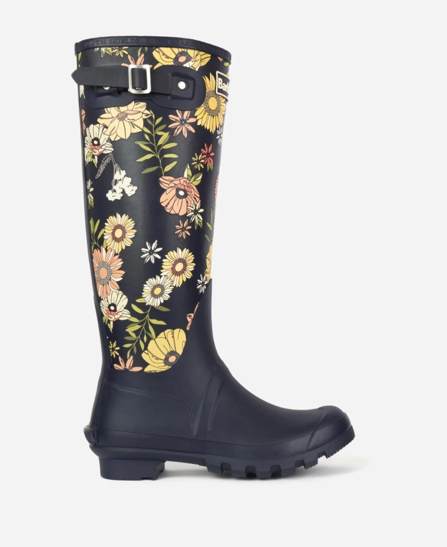 Barbour Womens Navy Floral Wellington Boots Bede Waterproof Rain Footwear