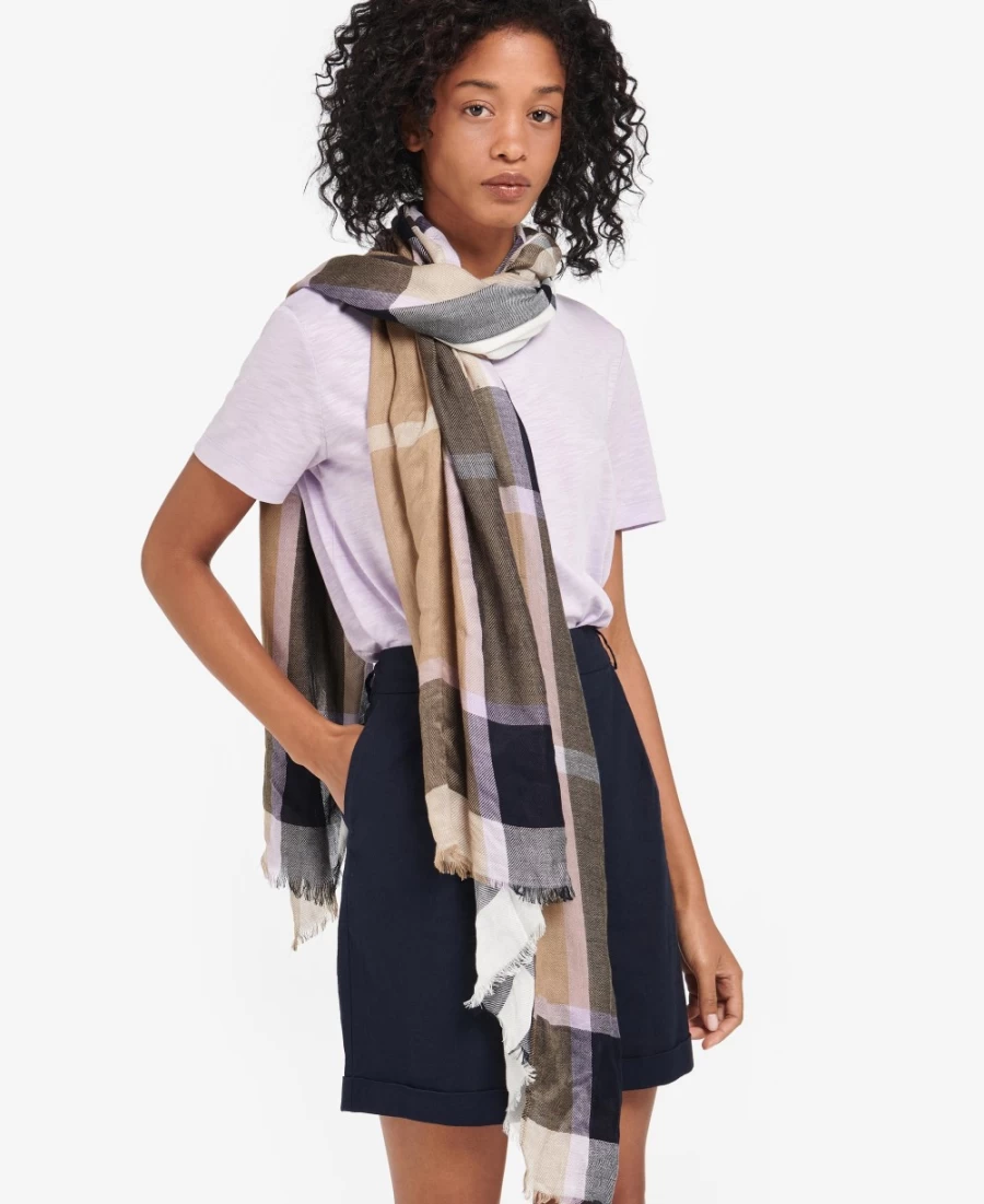 Barbour Womens Arabella Tartan Sarong in Trench/Navy - Classic Plaid Wrap Skirt