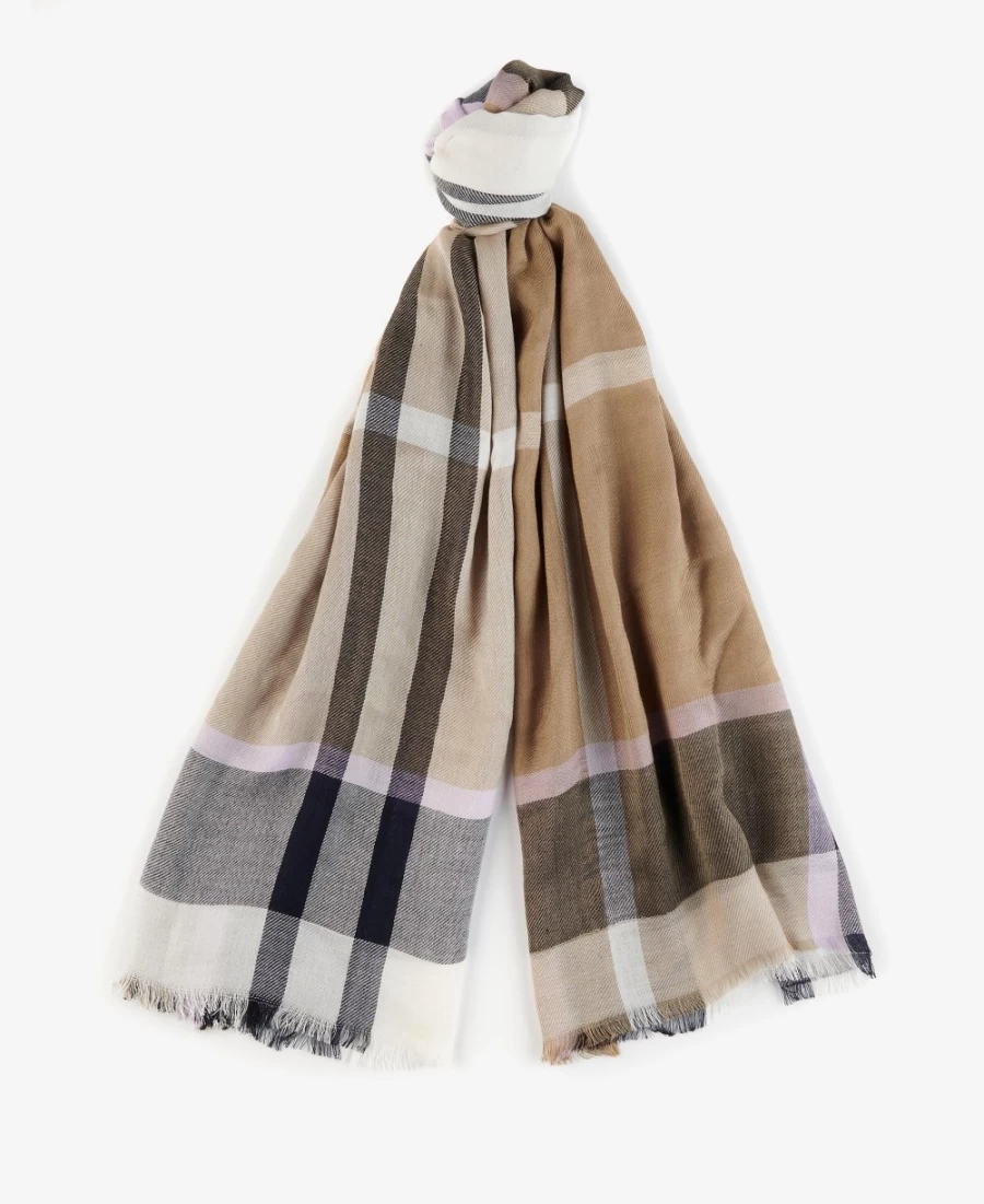 Barbour Womens Arabella Tartan Sarong in Trench/Navy - Classic Plaid Wrap Skirt