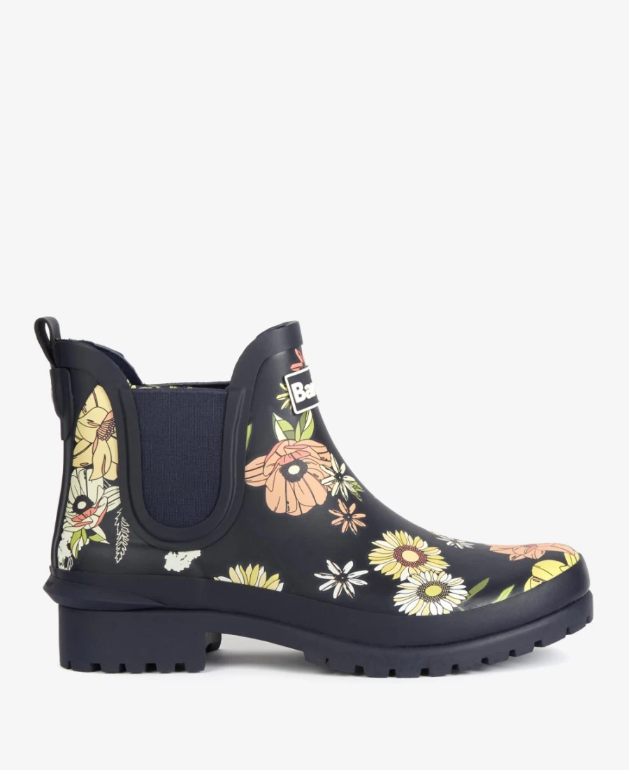 Barbour Women's Navy Floral Wilton Wellington Boots
