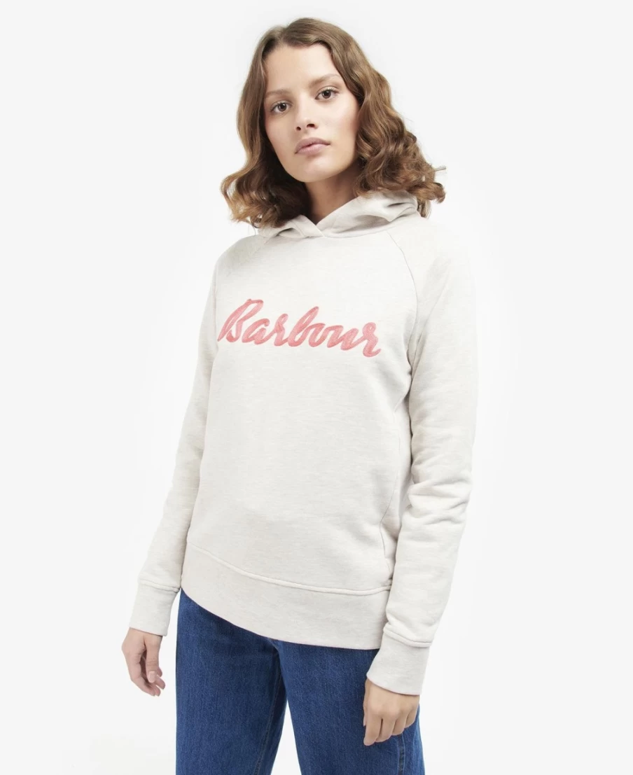 Barbour Women's Otterburn Hoodie in Oatmeal Marl & Pink Punch | Lightweight Zip-Up Fleece Jacket