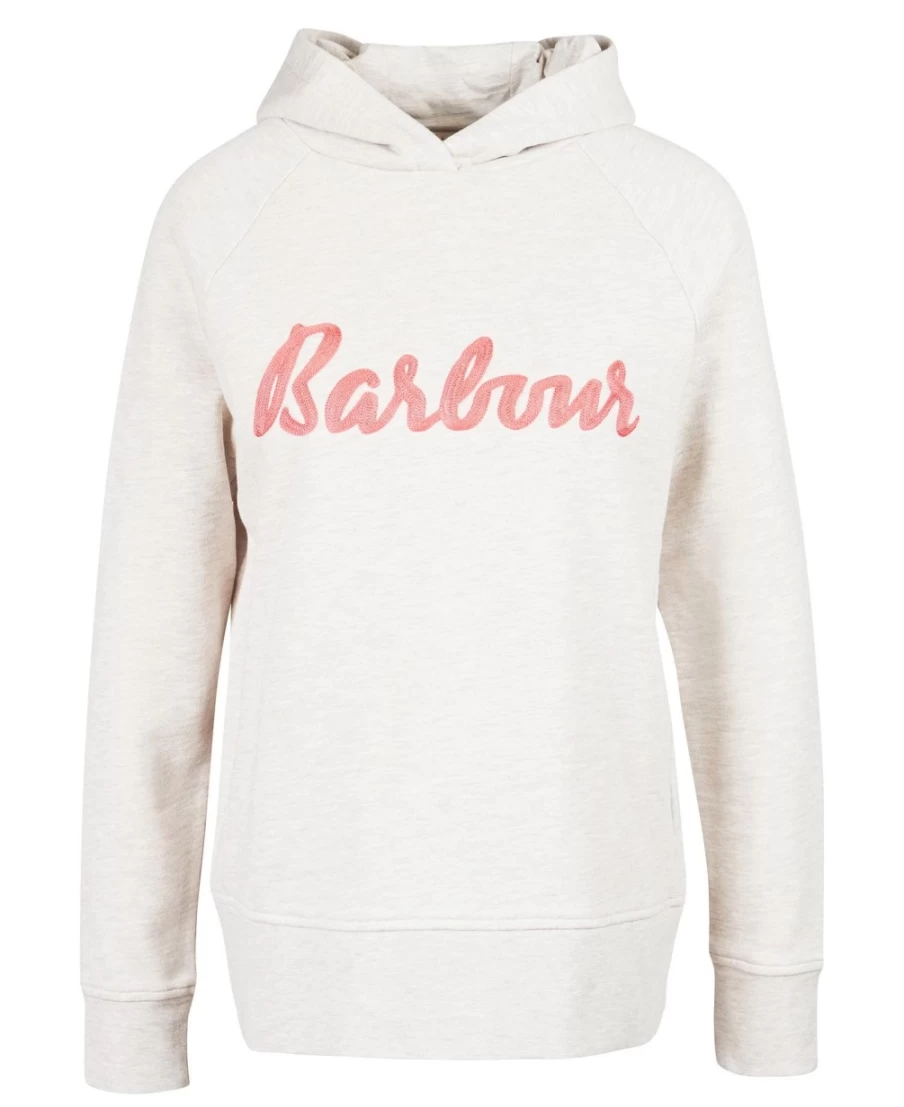 Barbour Women's Otterburn Hoodie in Oatmeal Marl & Pink Punch | Lightweight Zip-Up Fleece Jacket