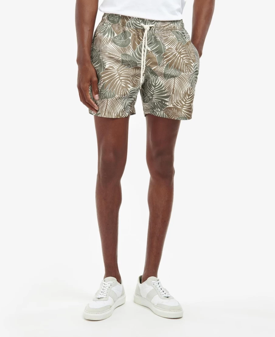 Barbour Men's Olive Leaf Swim Shorts for Summer Outdoor Water Activities