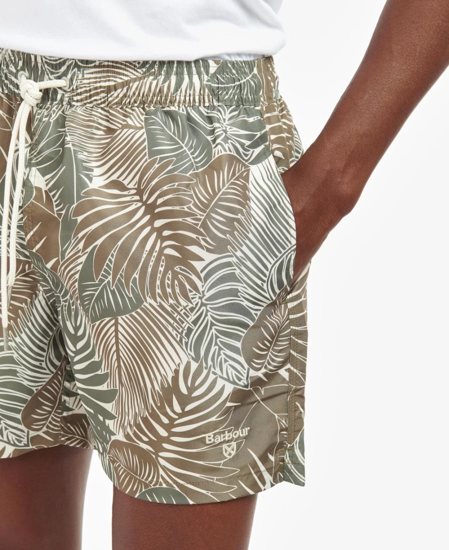 Barbour Men's Olive Leaf Swim Shorts for Summer Outdoor Water Activities