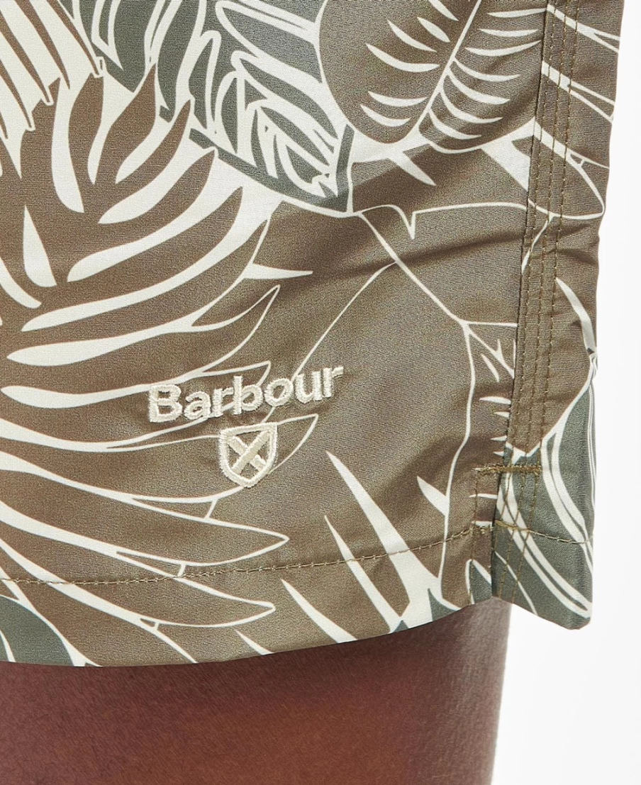 Barbour Men's Olive Leaf Swim Shorts for Summer Outdoor Water Activities