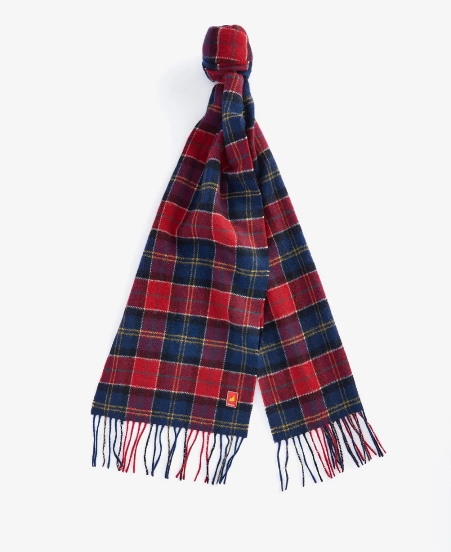 Barbour Men's Red Tartan Lunar Scarf - Classic Plaid Winter Accessory