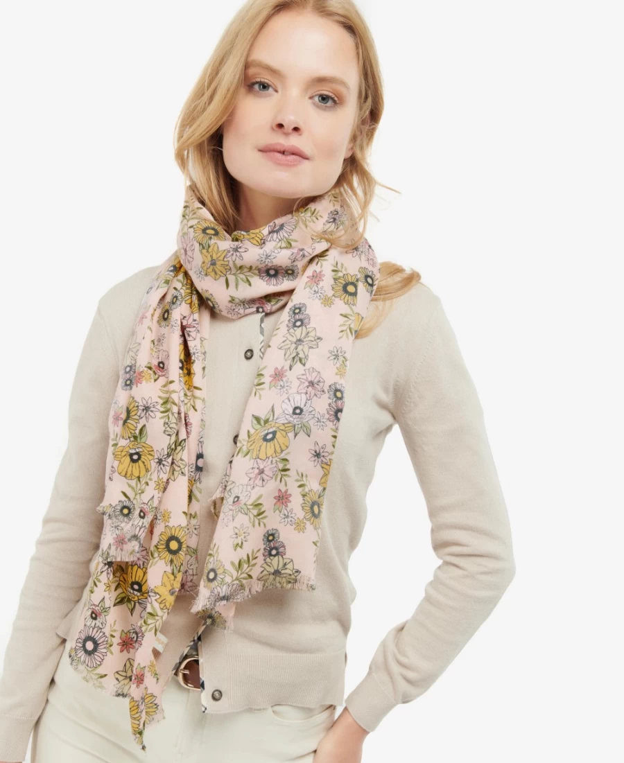 Barbour Women's Peach Oversized Floral Print Scarf