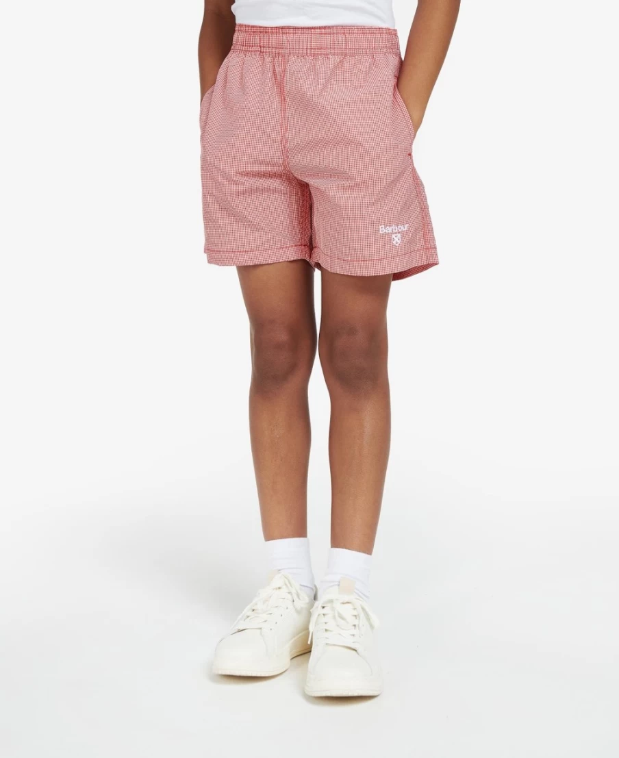 Barbour Boys Classic Red Gingham Swim Shorts for Summer