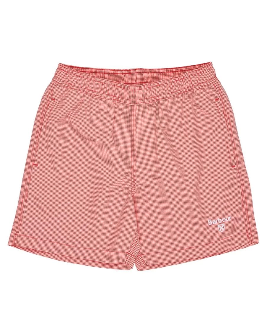 Barbour Boys Classic Red Gingham Swim Shorts for Summer