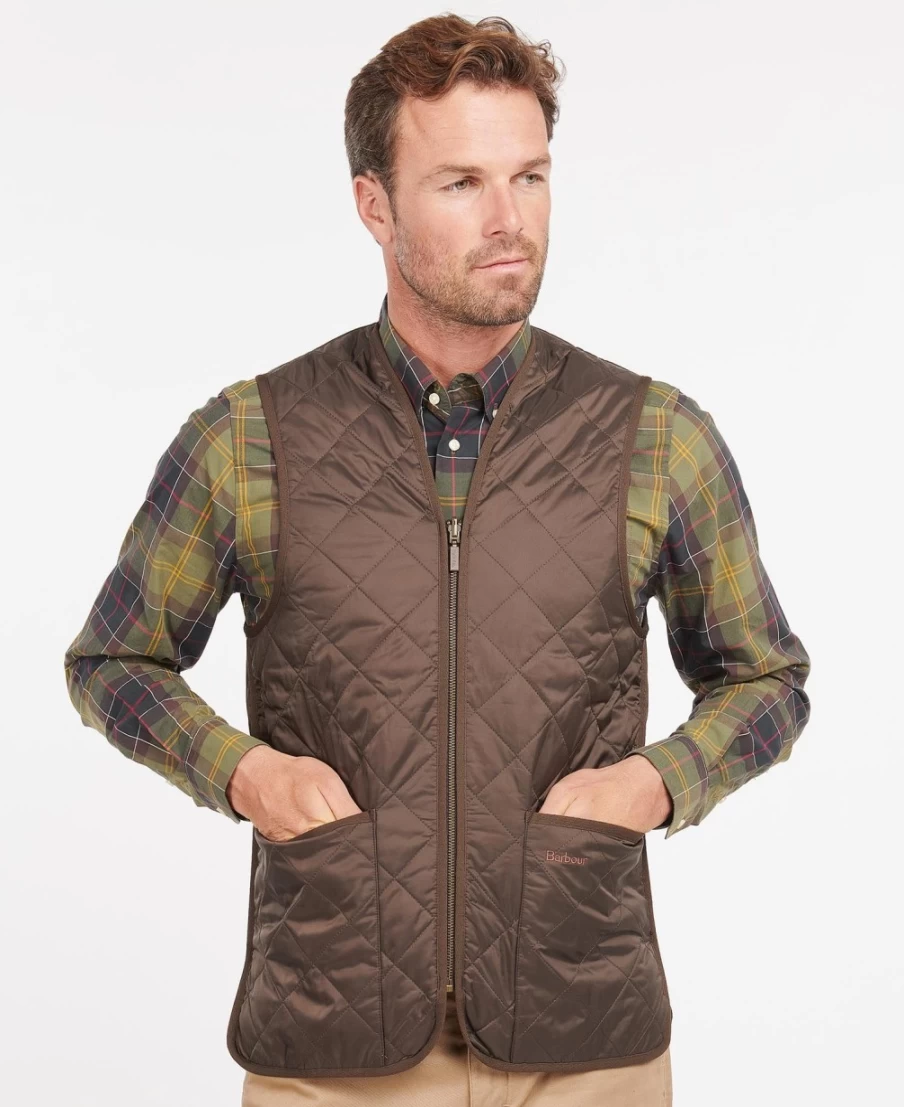 Barbour Men's Olive/Ancient Quilted Waistcoat with Zip-In Liner - Lightweight Vest Jacket