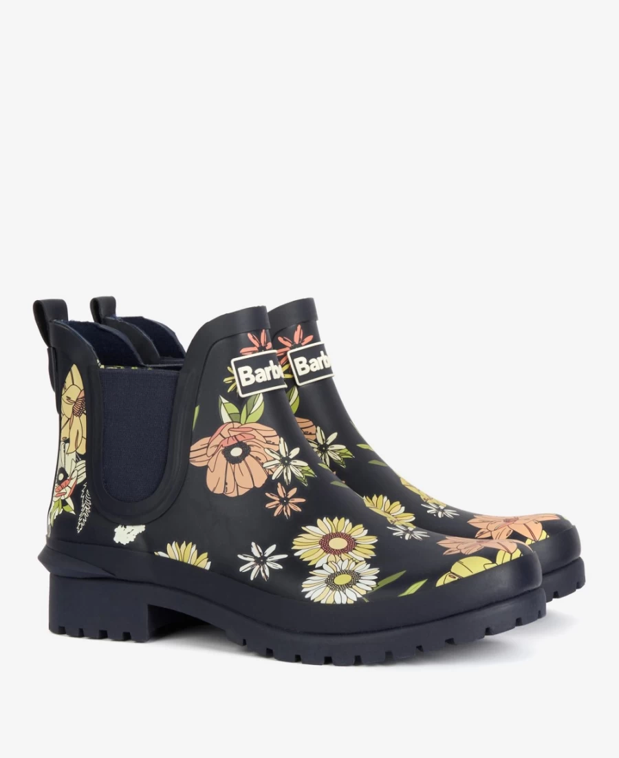 Barbour Women's Navy Floral Wilton Wellington Boots