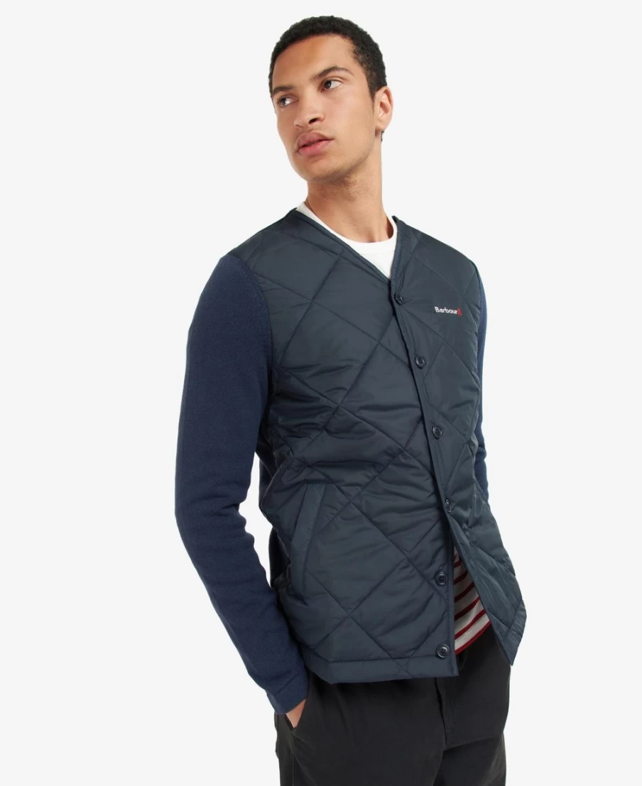 Barbour Men's Classic Navy Quilted Cardigan Jacket - Craghead Style