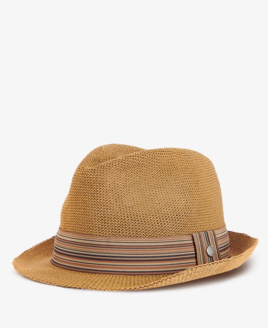 Barbour Mens Belford Trilby Hat in Dark Tan | Classic Wool Felt Fedora