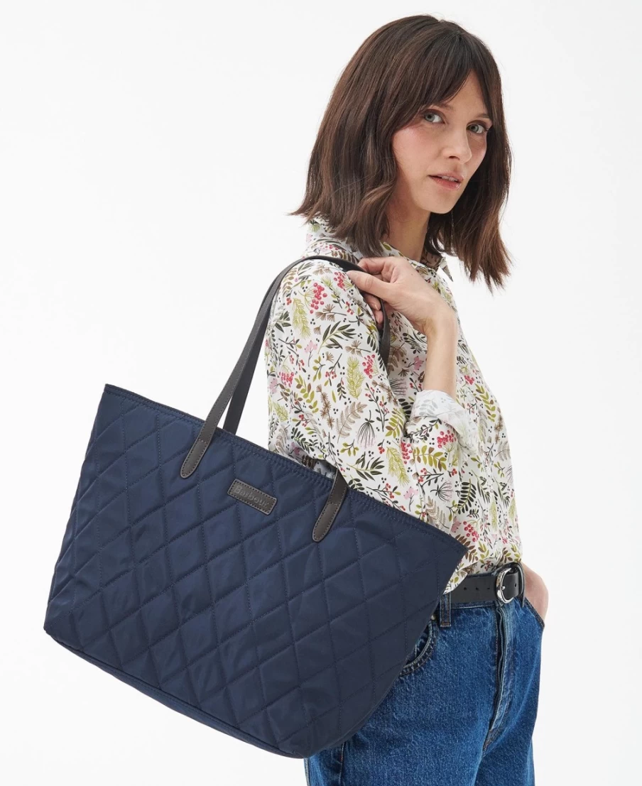 Barbour Mens Navy Quilted Tote Bag - Waterproof Waxed Cotton Witford Design