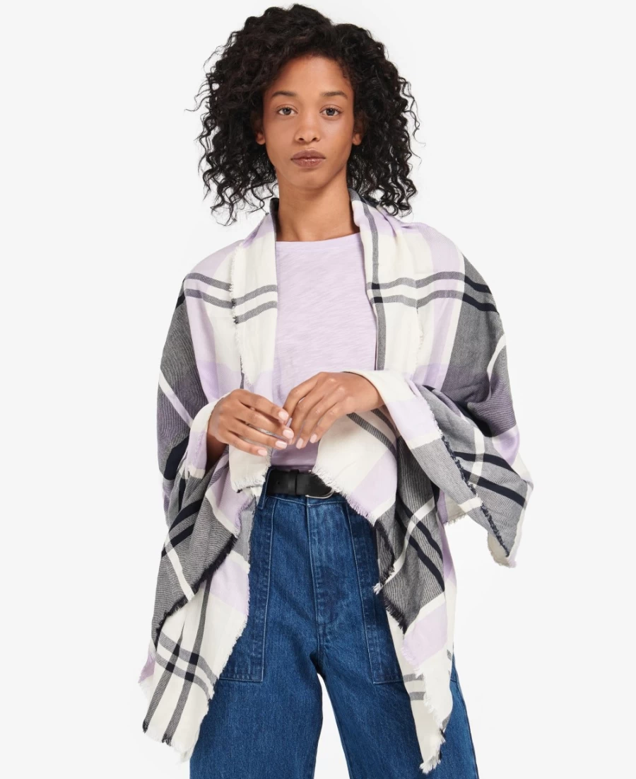 Barbour Womens Lucinda Tartan Scarf in Iris/Navy - Classic Plaid Winter Accessory