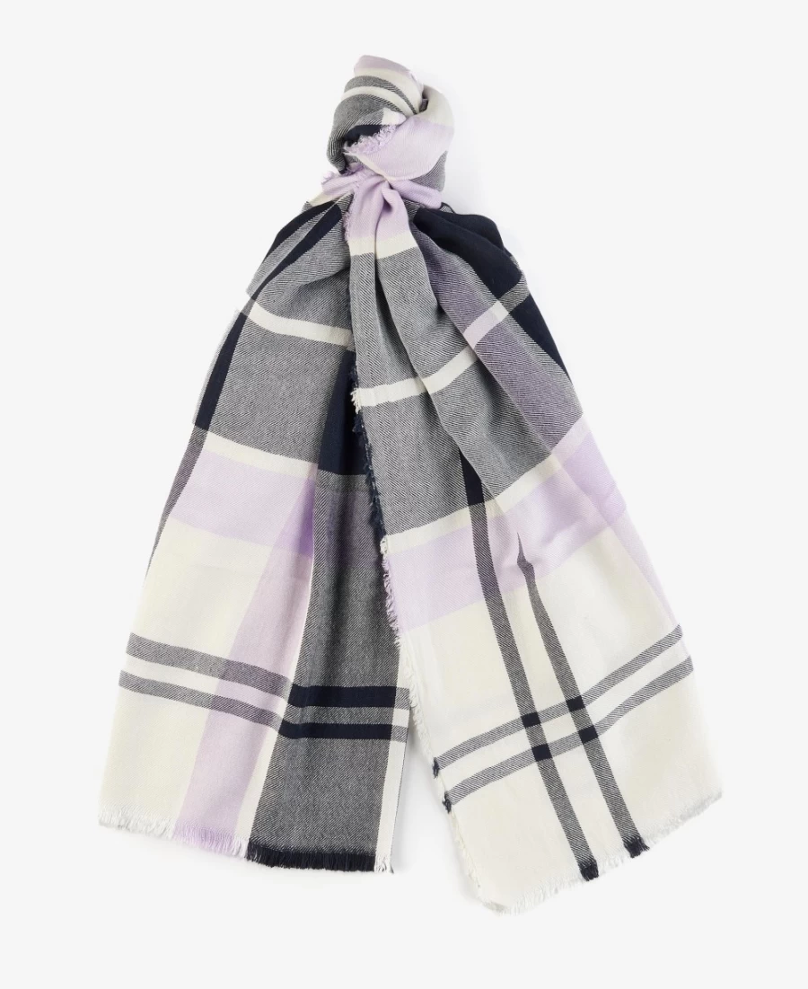 Barbour Womens Lucinda Tartan Scarf in Iris/Navy - Classic Plaid Winter Accessory