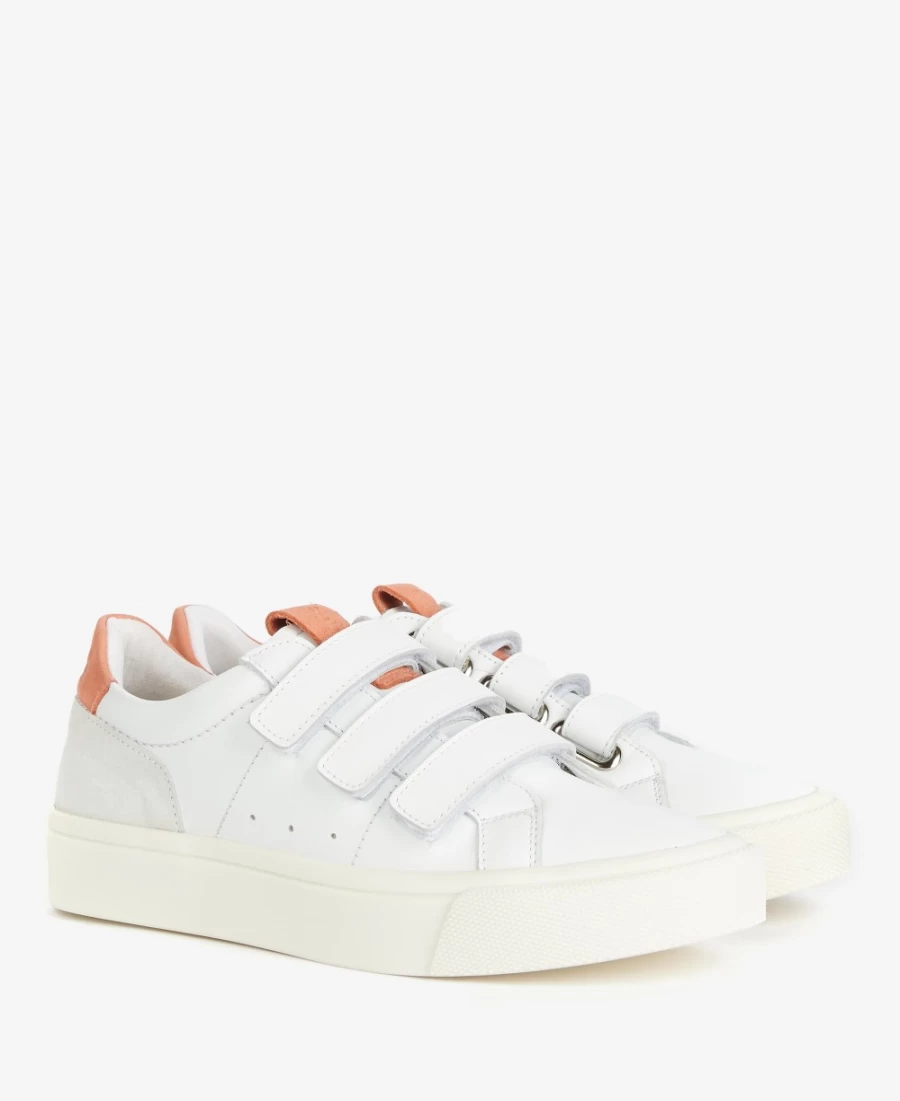 Barbour Georgie Triple-Strap Women's Trainers in White & Lavender - Stylish Casual Footwear