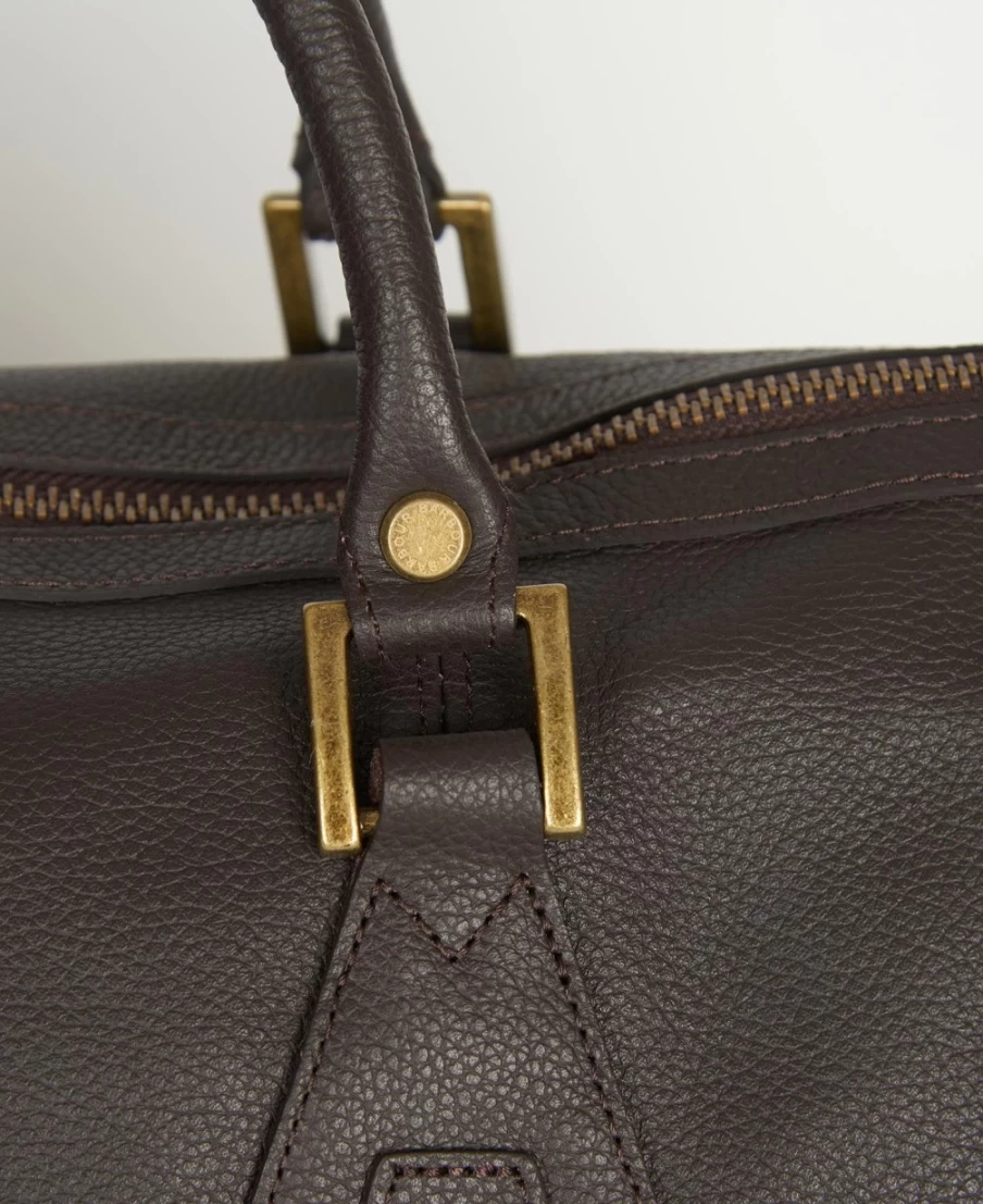 Barbour Men's Chocolate Leather Medium Travel Explorer Bag