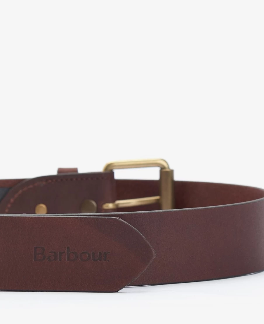 Barbour Men's Olive & Brown Contrast Leather Belt for Men