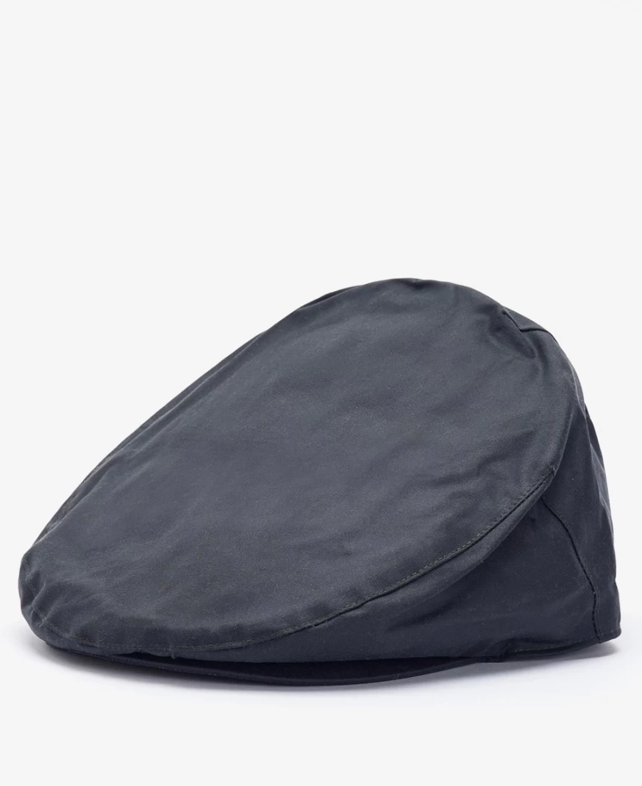 Barbour Mens Navy Waxed Cotton Flat Cap | Classic Waterproof Hunting Hat