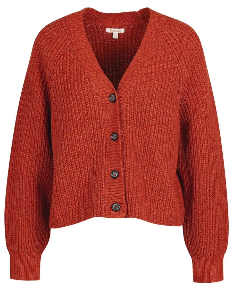 Barbour Women's Devon Cardigan in Burnt Russet - Classic Knitwear