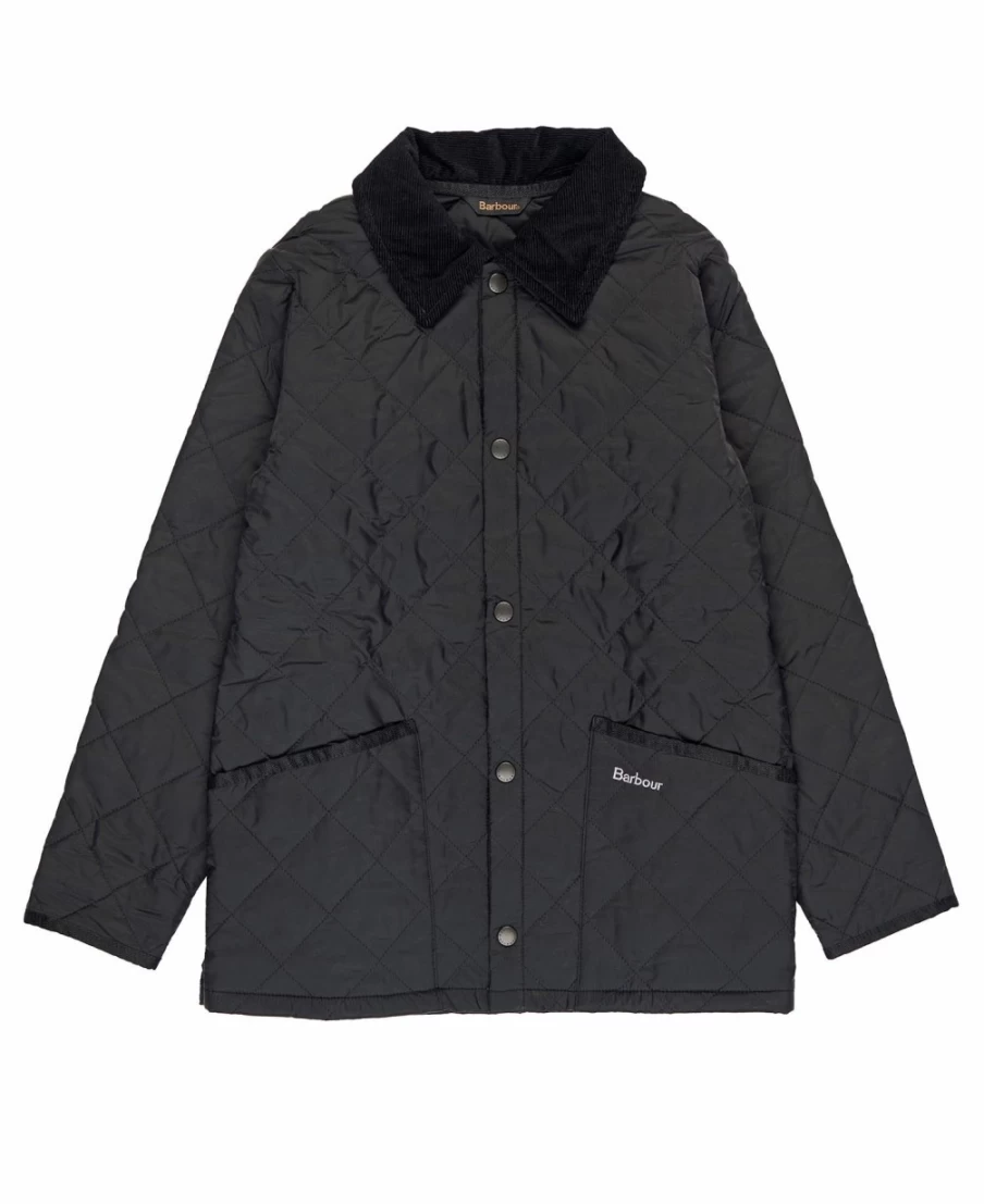 Barbour Boys' Liddesdale Quilted Jacket in Dark Olive/Red - Lightweight Water-Resistant Outerwear for Kids