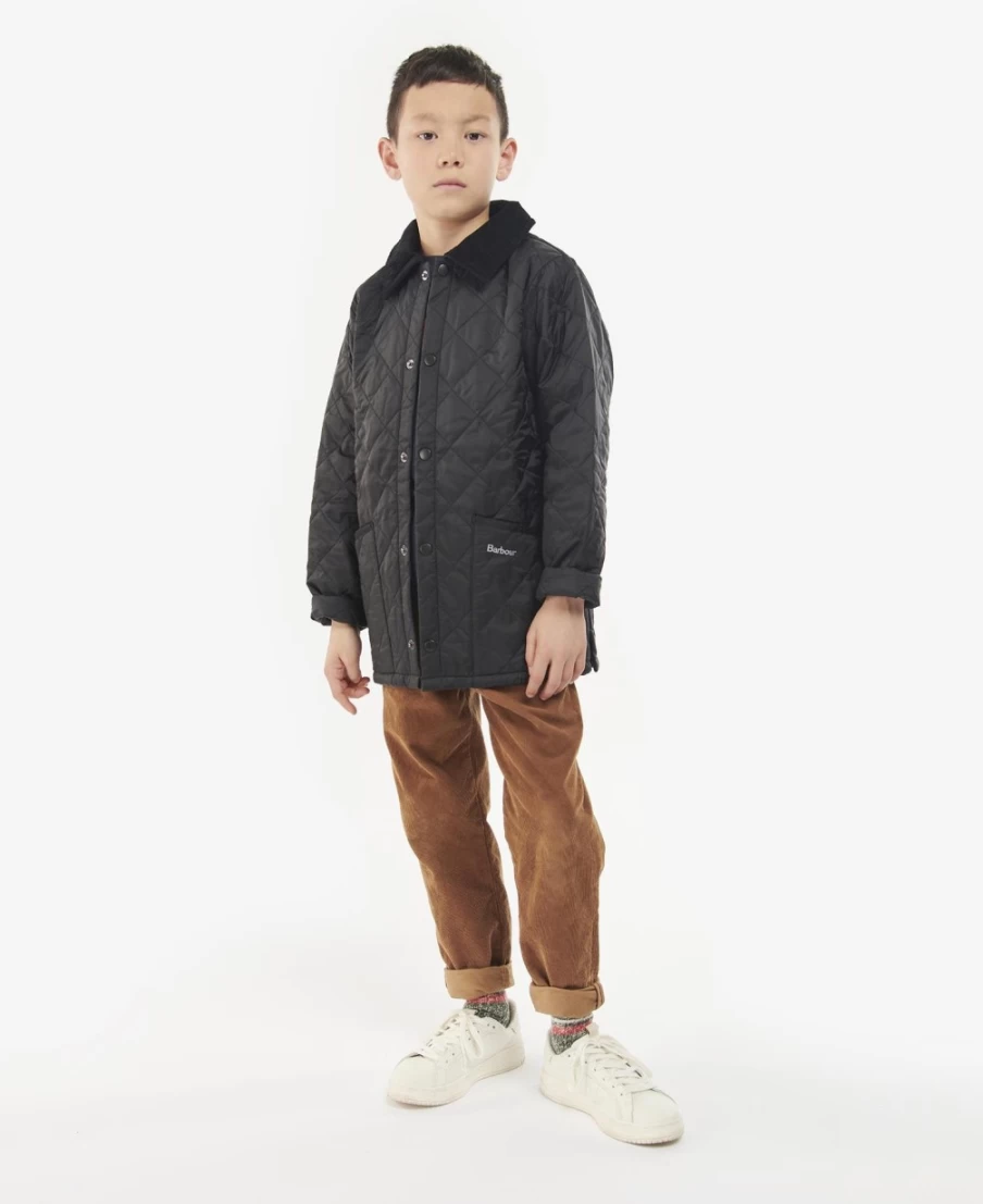 Barbour Boys' Liddesdale Quilted Jacket in Dark Olive/Red - Lightweight Water-Resistant Outerwear for Kids