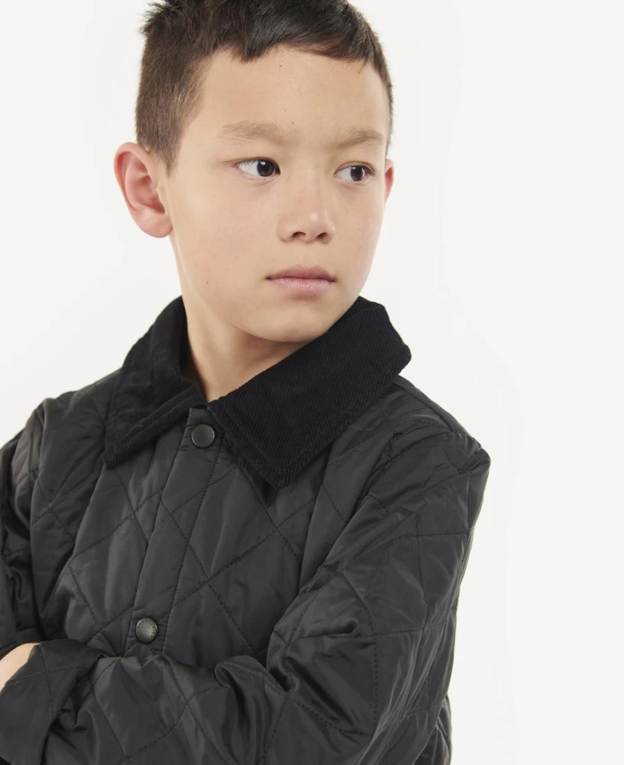 Barbour Boys' Liddesdale Quilted Jacket in Dark Olive/Red - Lightweight Water-Resistant Outerwear for Kids