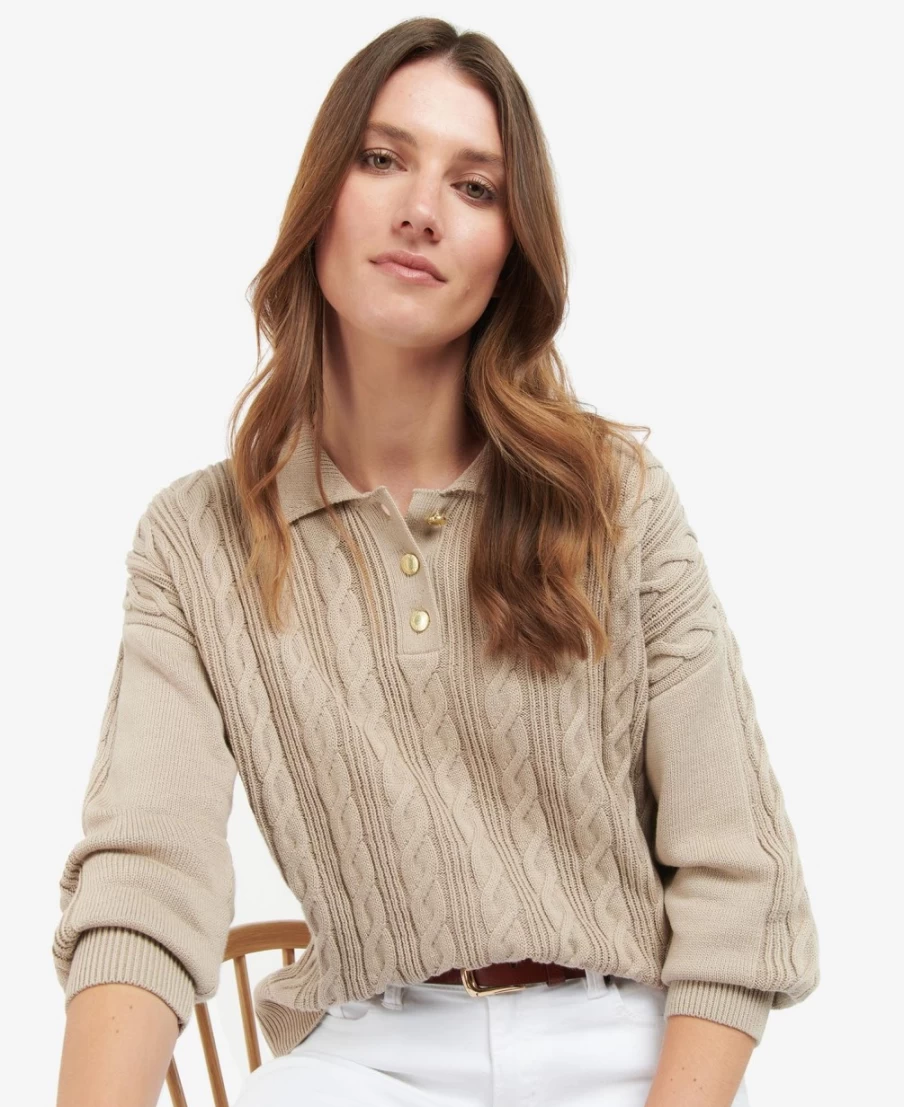 Barbour Women's Light Sand Juniper Knitted Jumper Sweater