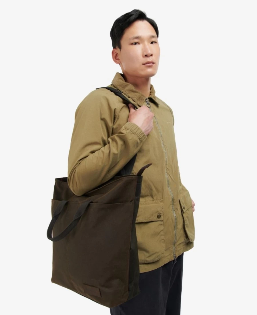 Barbour Men's Olive Essential Waxed Cotton Tote Bag