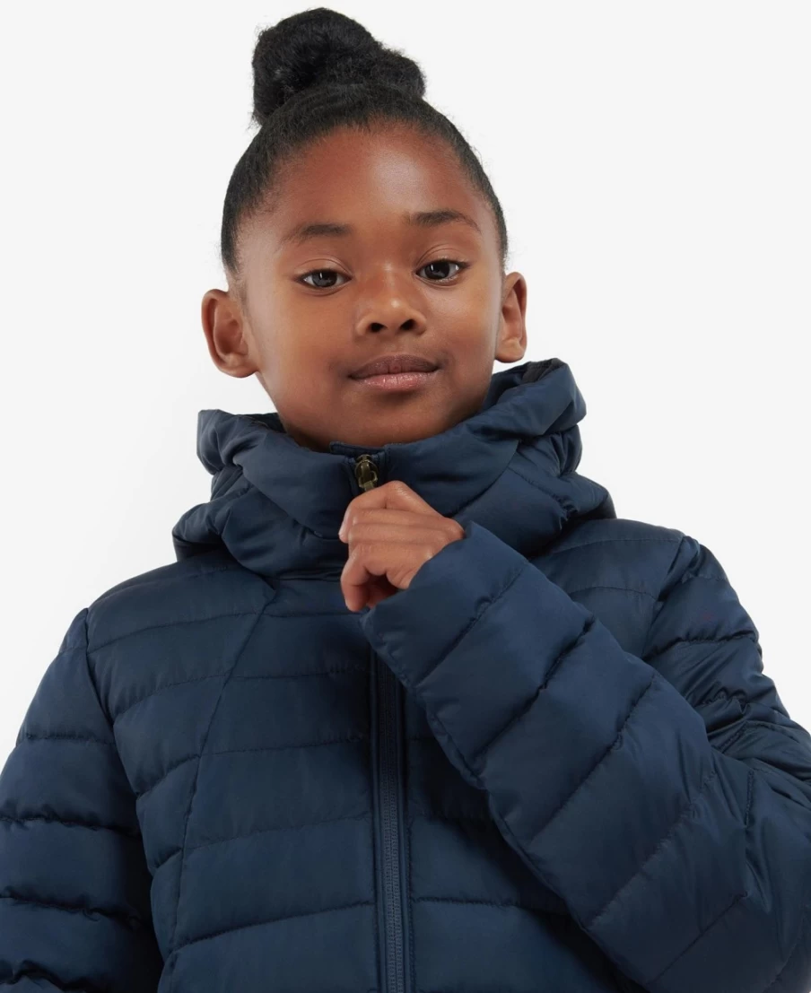 Barbour Girls Coraline Quilted Jacket in Pink Punch with Retro Floral Design