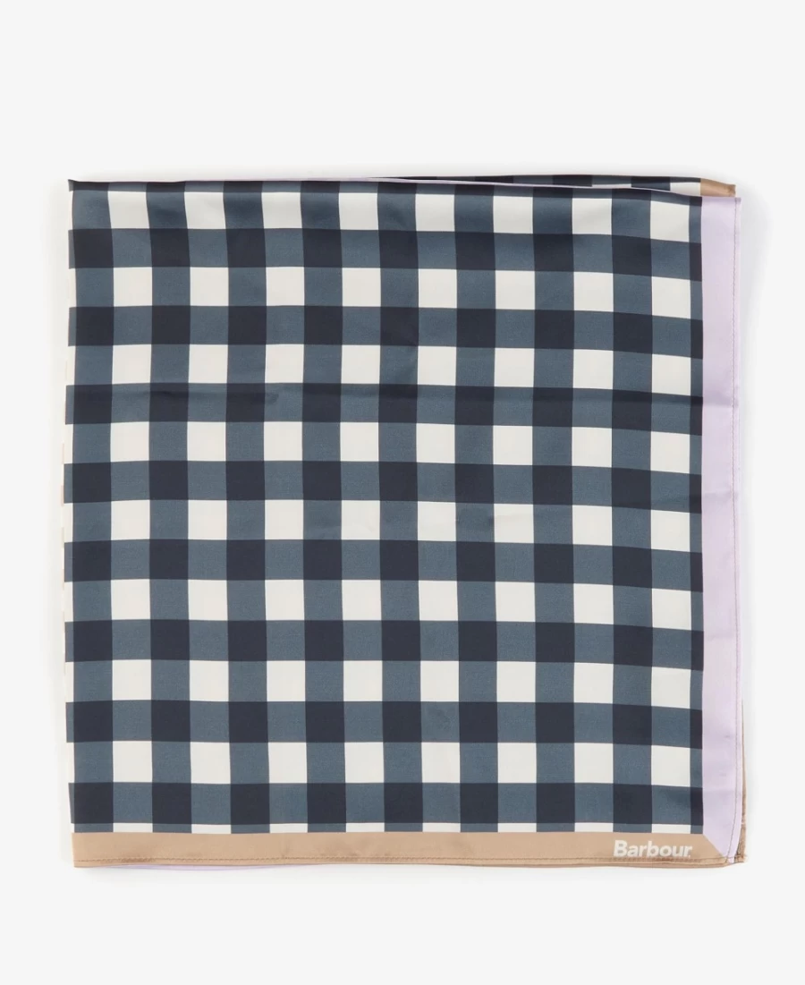 Barbour Womens Darla Gingham Square Scarf in Navy and Iris Check Pattern