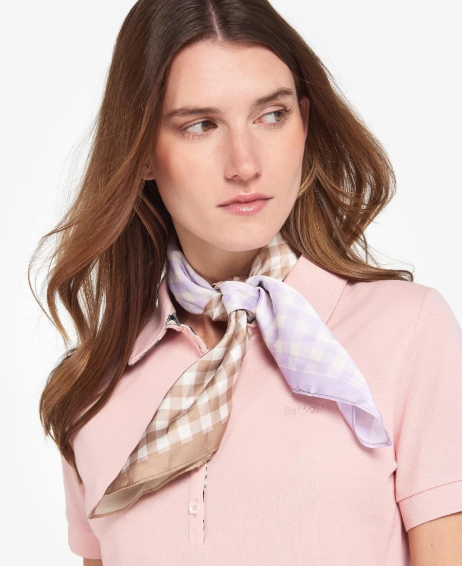 Barbour Womens Darla Gingham Square Scarf in Navy and Iris Check Pattern