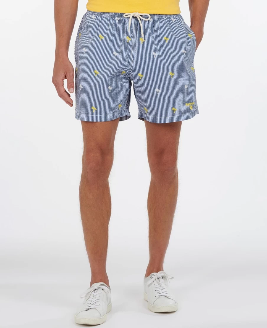 Barbour Men's Navy Palm Stripe Swim Shorts for Summer Beachwear