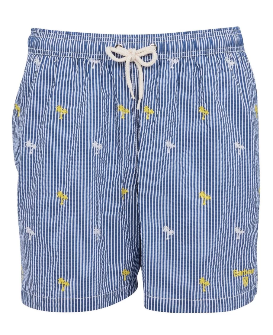 Barbour Men's Navy Palm Stripe Swim Shorts for Summer Beachwear