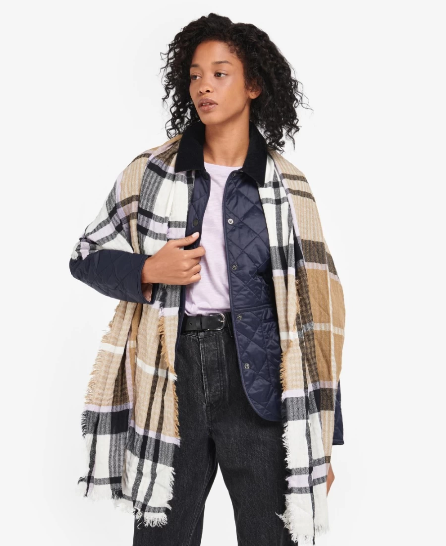 Barbour Women's Faith Tartan Wrap in Trench/Navy - Classic Plaid Shawl