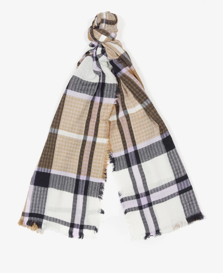 Barbour Women's Faith Tartan Wrap in Trench/Navy - Classic Plaid Shawl