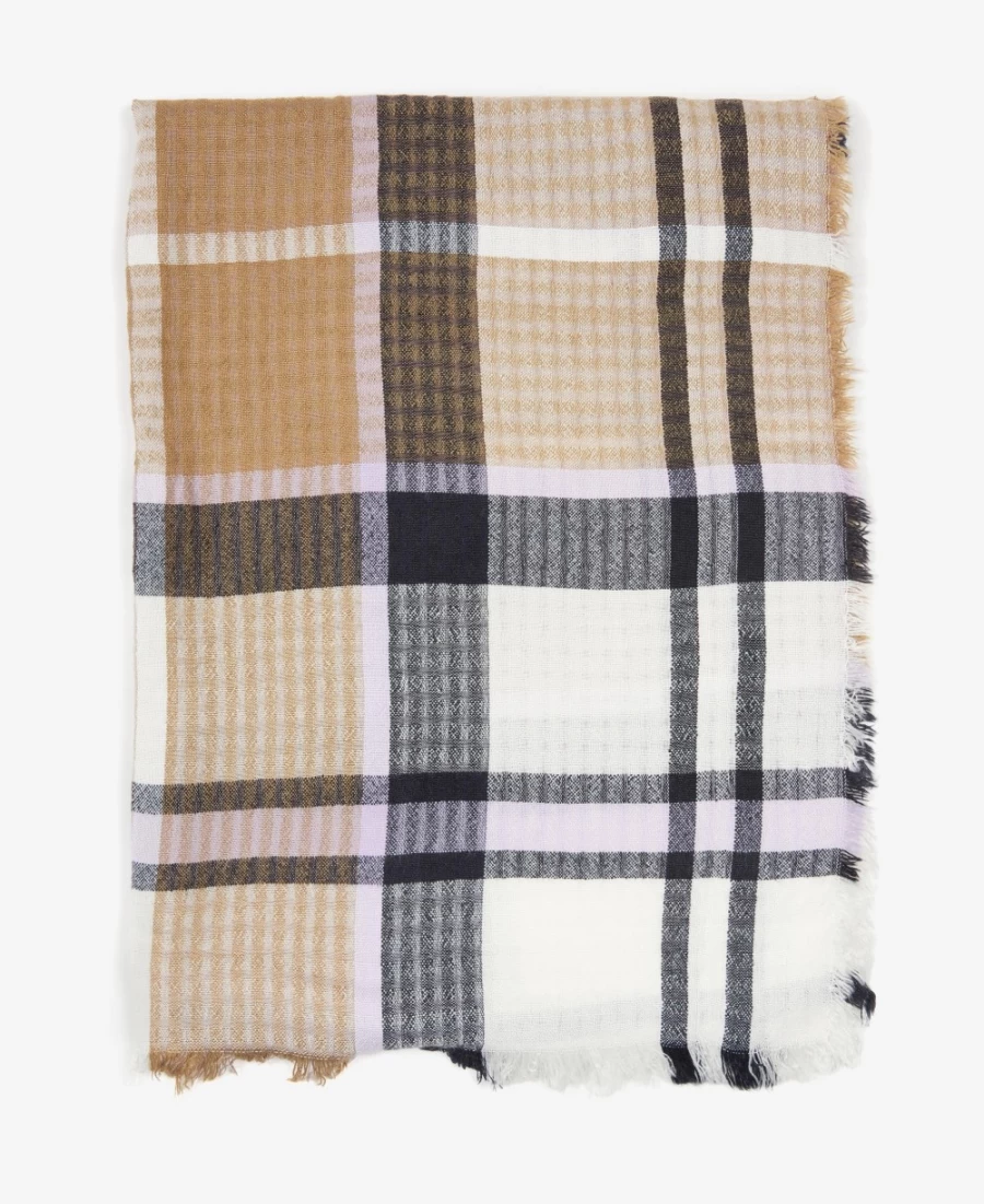 Barbour Women's Faith Tartan Wrap in Trench/Navy - Classic Plaid Shawl