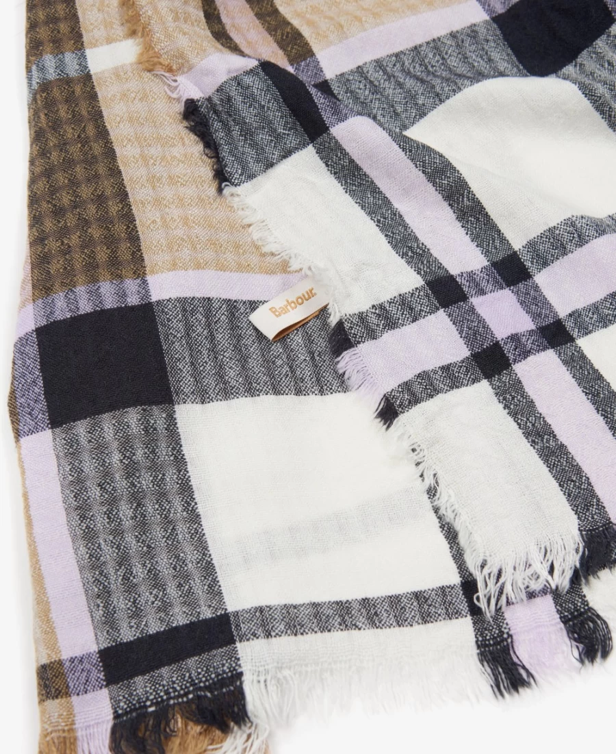 Barbour Women's Faith Tartan Wrap in Trench/Navy - Classic Plaid Shawl