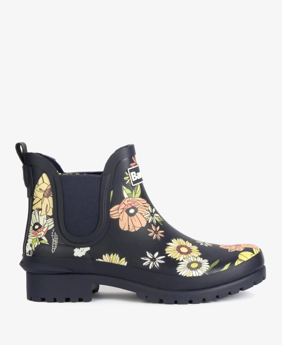 Barbour Women's Navy Floral Wilton Wellingtons Waterproof Boots