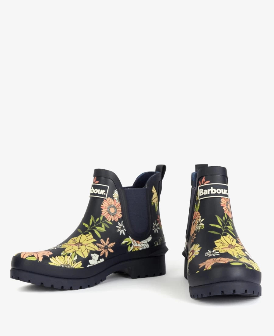 Barbour Women's Navy Floral Wilton Wellingtons Waterproof Boots